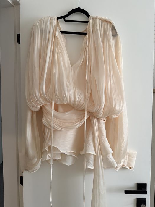 Miss Rosier viral рокля / Eugénie Neutral Fully Pleated Ruffled Mini Dress