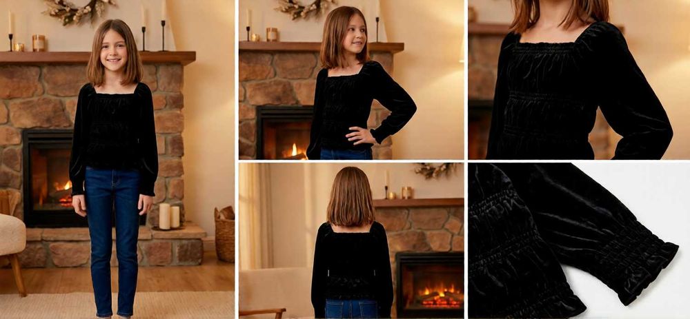 Bluză elegantă catifea neagră Marks & Spencer, Fete 8-9 ani