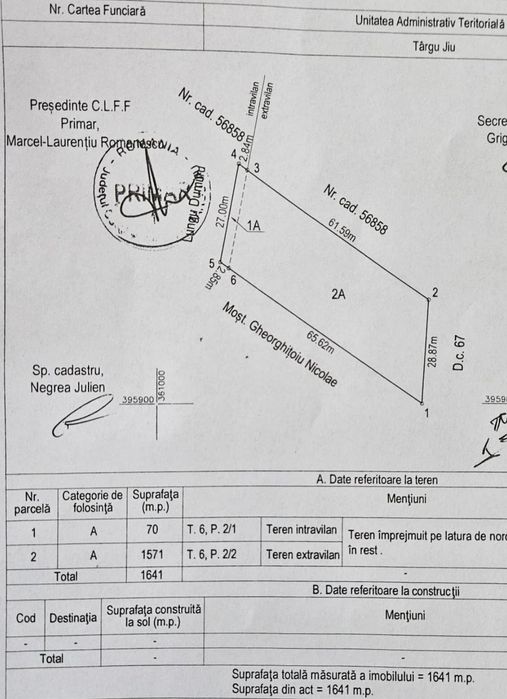 Teren 1.641 mp–Tg Jiu - schimb ±dif  cu masina, apartament, garsoniera
