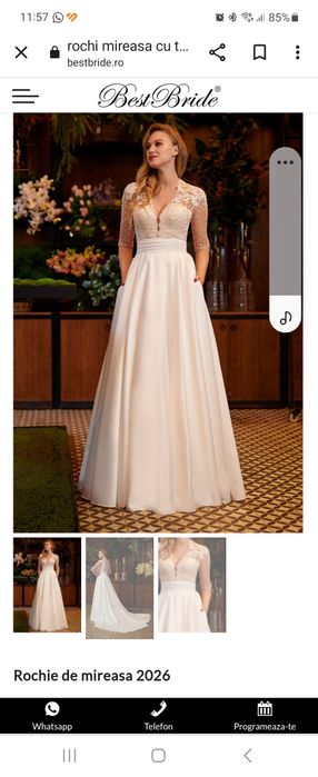 Rochie mireasa 34-36, tafta & trena Best Bride cu trena & voal cadou