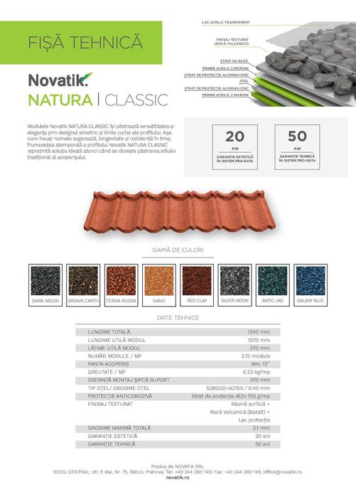 Tigla metalica  cu roca vulcanica Novatik NATURA - dealer autorizat