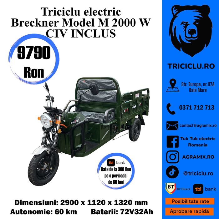 Triciclu electric model M Breckner cu CIV inclus nou fara permis