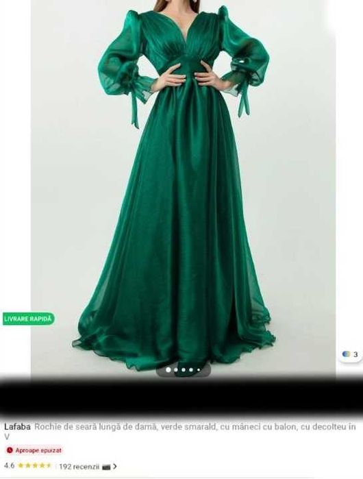 Rochie eleganta superba, de tul verde lucios, LaFaba Ecrin, L-40