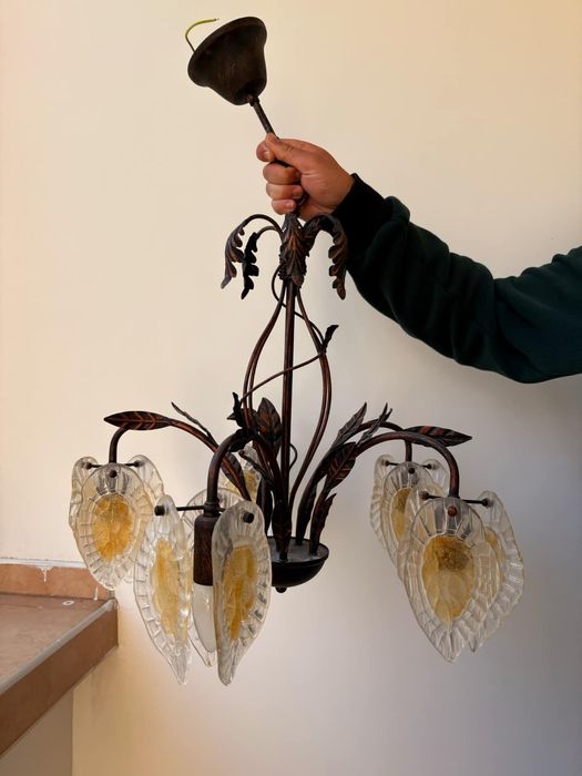 Полилей от месинг и стъкло - 5-ца и 3-ка