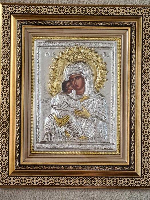 Icoana Argintata - Maica Domnului - Dulcea Sarutare Relief 3 D