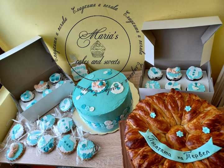 Торта, мъфини, меденки и погача / сет за сладка бебешка погача