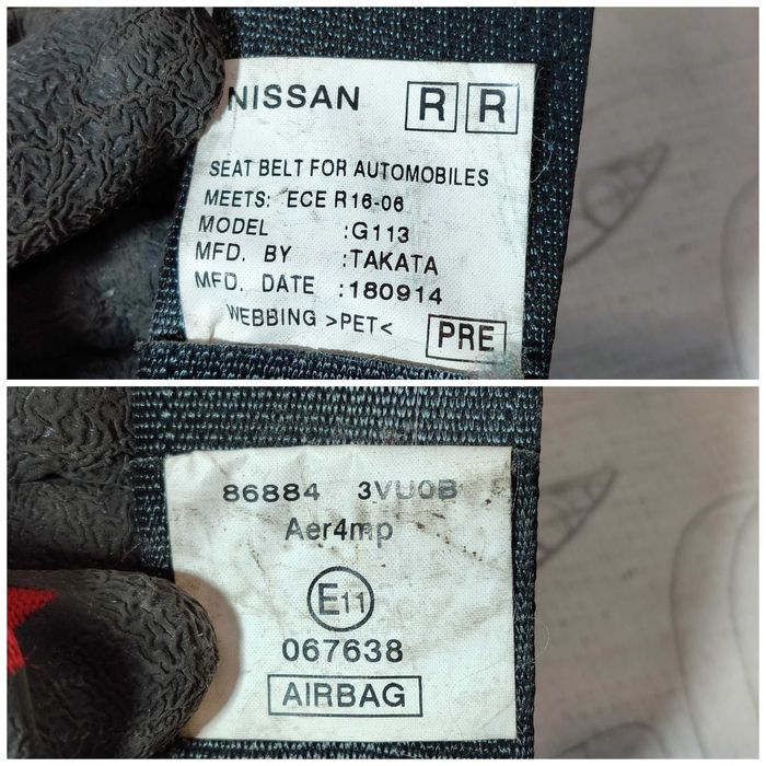 Centură de siguranță față dreapta Nissan Note E12 2014-2016 2014 1.2 Benzină Cod OEM: 868843VU0B (5D3)