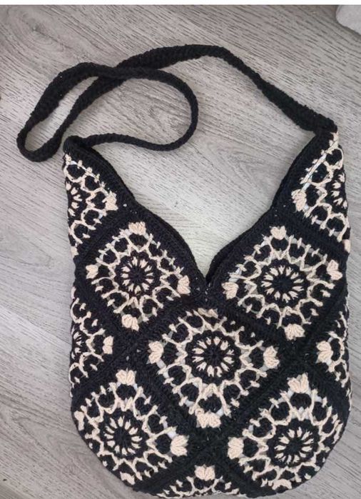 Geantă handmade alb-negru din bumbac | Unicat