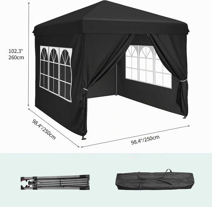 Pavilion pop-up 2,5 x 2,5 m cu pereti laterali , negru
