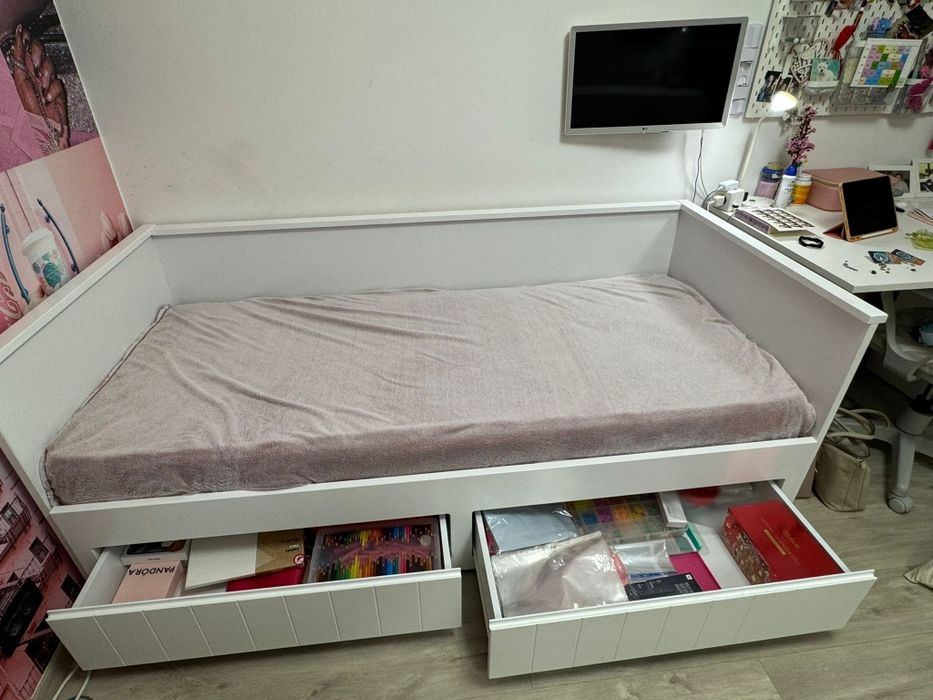 Pat Extensibil CARRYHOME Alb + 2 Saltele + Sertar Dep