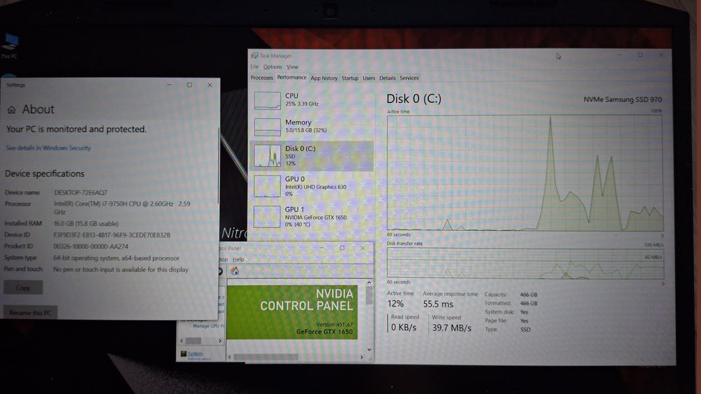 15.6'  IPS Acer Nitro Core i7-9750H/GTX 1650 4GB GDDR5/16GB/512GB