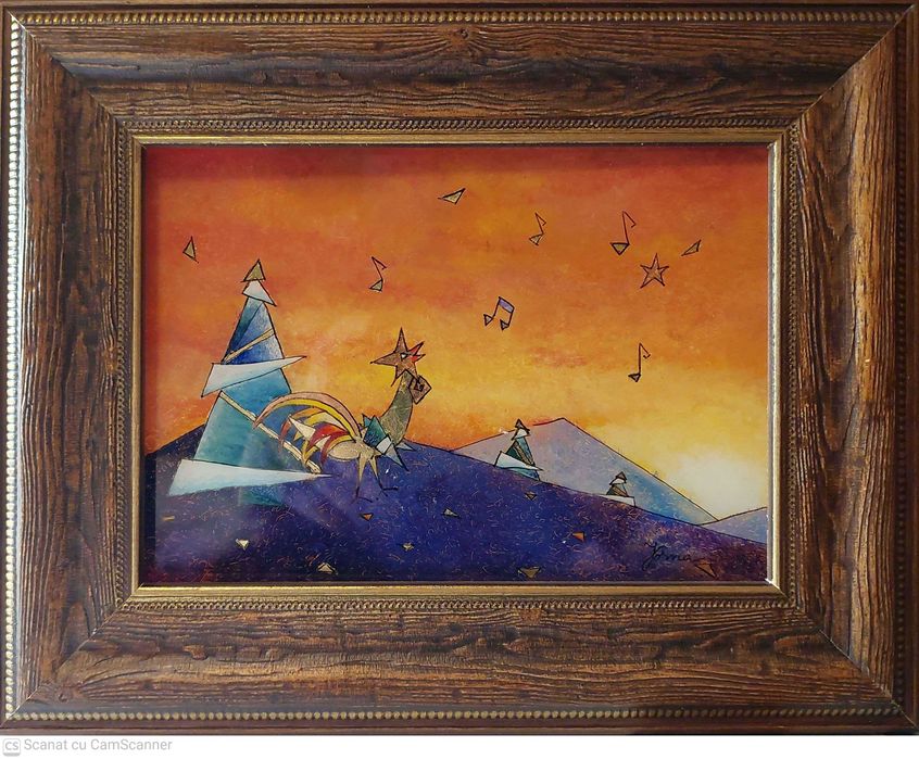 Tablou, pictură pe sticlă, idee cadou ,cocoș