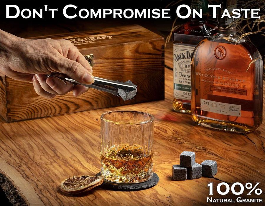 Подарък за мъж Луксозна дървена кутия с чаши за уиски и аксесоари