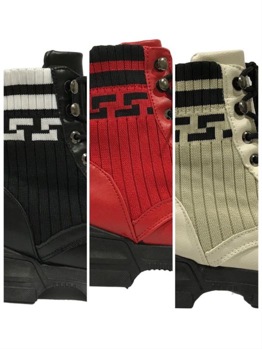 Дамски зимни боти в бяло,черно и червено/J42