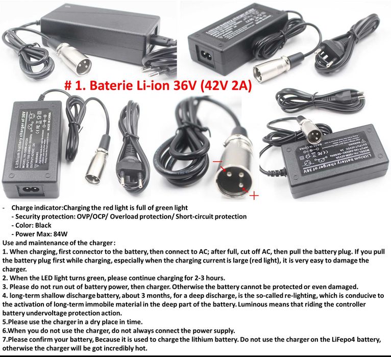 Incarcator baterie bicicleta electrica 36v/ 48V 2A/48-60V 3A Nou!