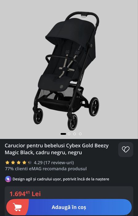 Carucior pentru bebelusi Cybex Gold Beezy Magic Black,  negru