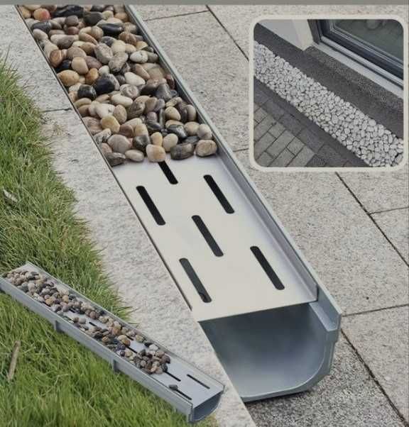 Брусчатка ва газон орасига бардюр орнига дренаж латок+копког