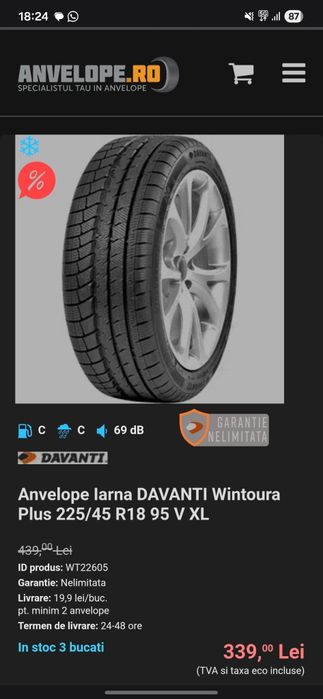 4 anvelope iarna Davanti Wintoura Plus 225 45 R18 95 V XL DOT 2023