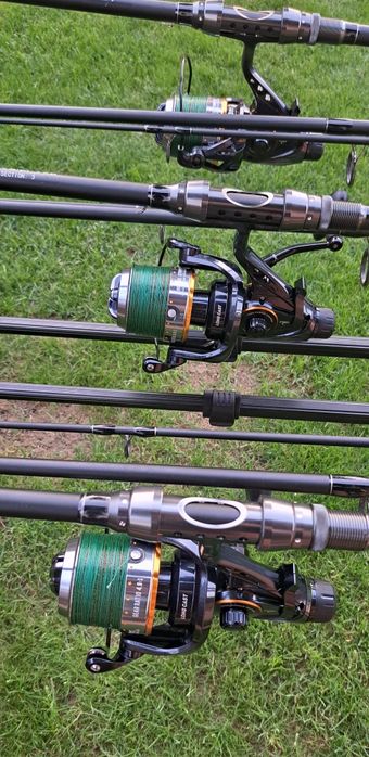 Set Pescuit,3 Lansete 3,90m+3 Mulinete Storm 9S Long Cast+Rod Pod