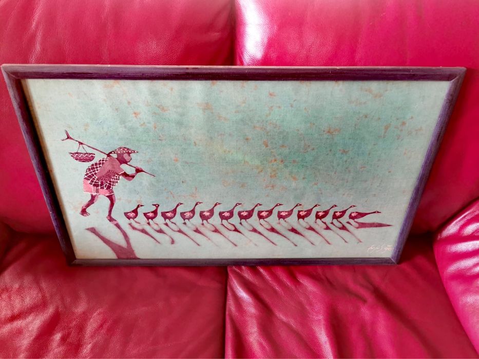 Картина принт печат на коприна подписана и датирана в рамка 1990 г.