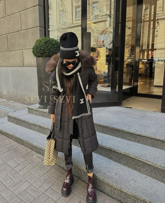 Jacheta lunga guler blana naturala