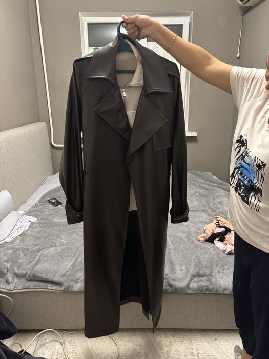 Плащ тренч кожаный с начесом