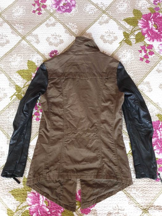 Jacheta olive army bumbac piele naturala