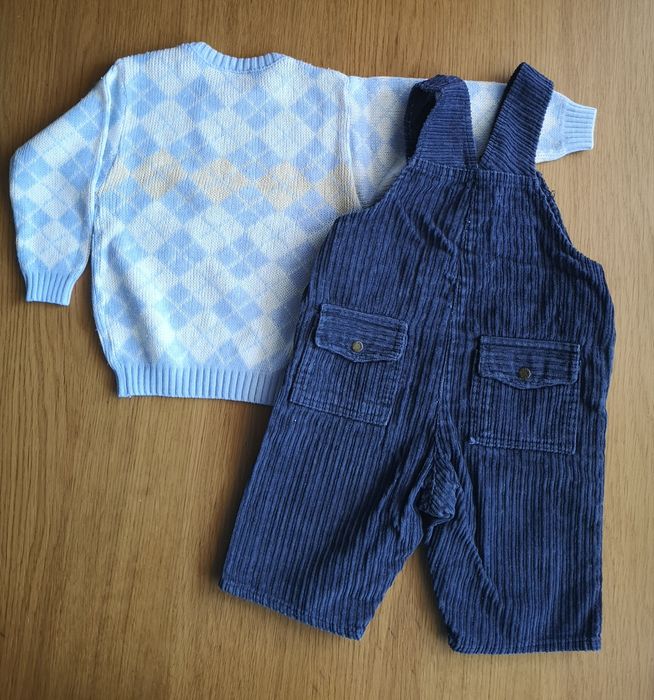 Pulover Collegien și salopeta Grain de ble, bleumarin, 3 luni