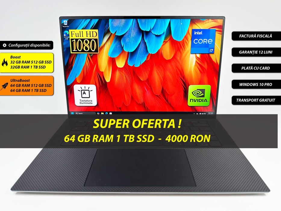 Laptop Dell Precision 5560 i7 11850H 64 gb ram 1 TB ssd Nvidia T1200 Ecran 15.6 Full HD slim metalic impecabil Windows 11 Factura si Garantie 1 an