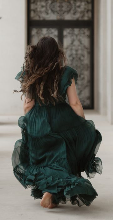 Rochie mătase naturală verde Pin Handmade