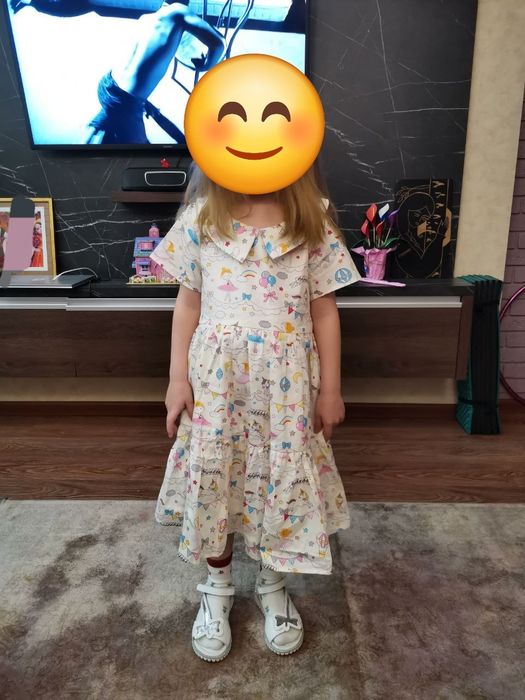 Платье с единорогами на 5-6 лет