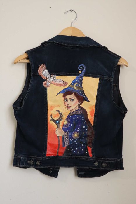 geaca denim pictata manual