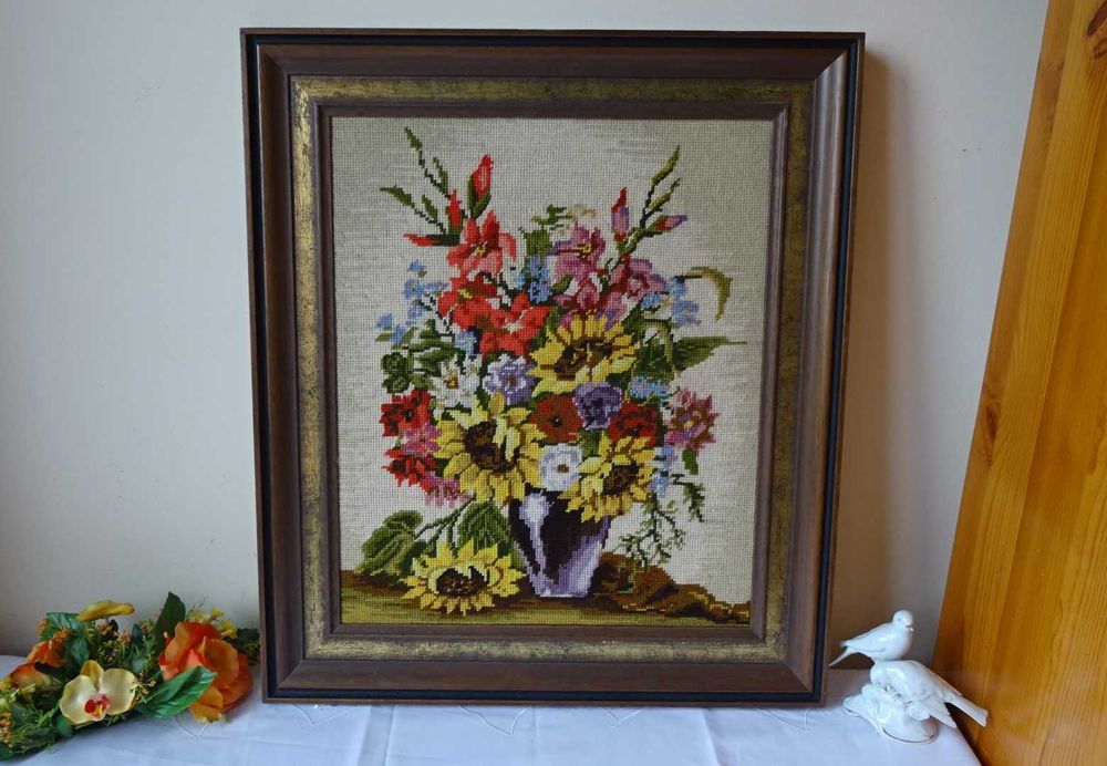 Гоблен, голям „Летен букет “, едър  бод, дебел вълнен конец