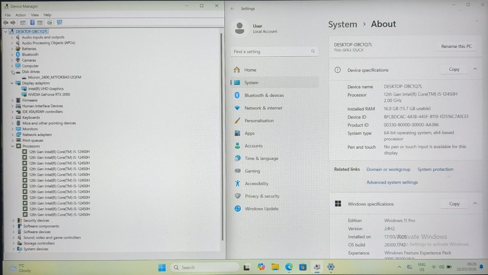 Laptop Gaming MSI GF63/i5-12450H/15.6FHD144HZ/16GB/512GB/RTX2050 4GB !