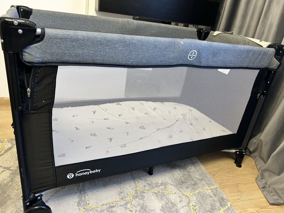 Pat copii, tarc, pliabil + saltea si  spatiu depozitare