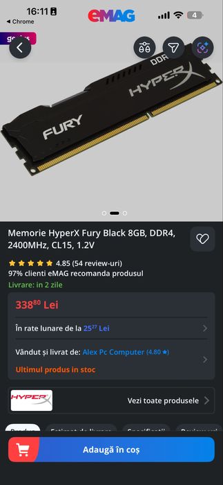 2 x Memorie HyperX Fury Black 8GB