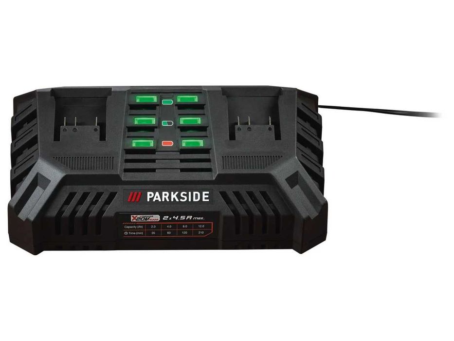 НОВИ! Двойно зарядно устройство Parkside PDSLG 20 B1 - за бързо зареждане на 20V батерии