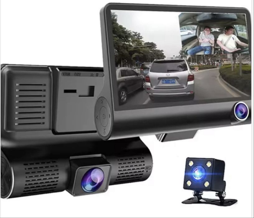 Camera video auto WDR tripla DVR Full HD 1080P 4 inch negru