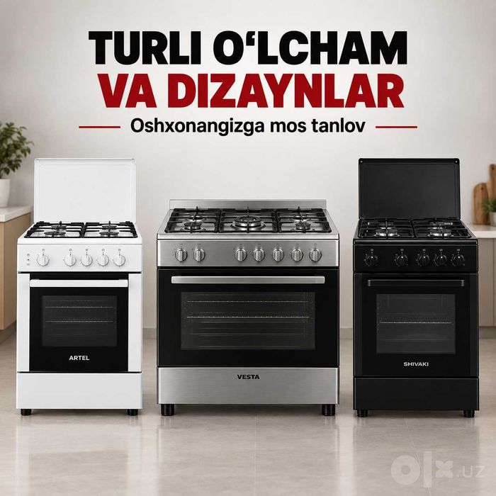 Gaz plitalar Artel, Vesta, Shivaki — kafolat bilan