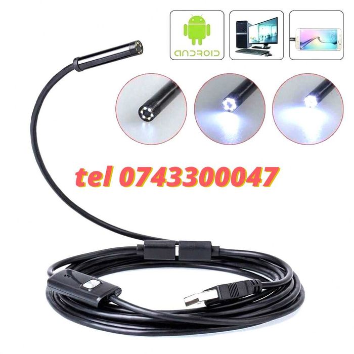 2 M Camera Endoscop / Boroscop , 6 Lumina Led Inspectii Tehnice / Instalatii Pentru Iluminare Si Montaj Pe Echipamente Compatibile