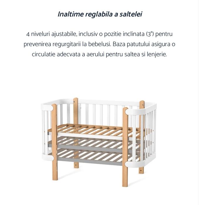 Patut copil din lemn masiv de fag + saltea + margini patut