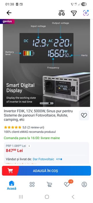 Vând invertor 12 volți 5000w nou