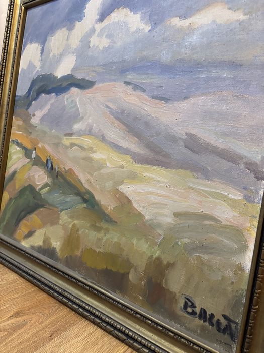 Tablou ulei pe pânză – peisaj montan – ramă lemn masiv – semnat