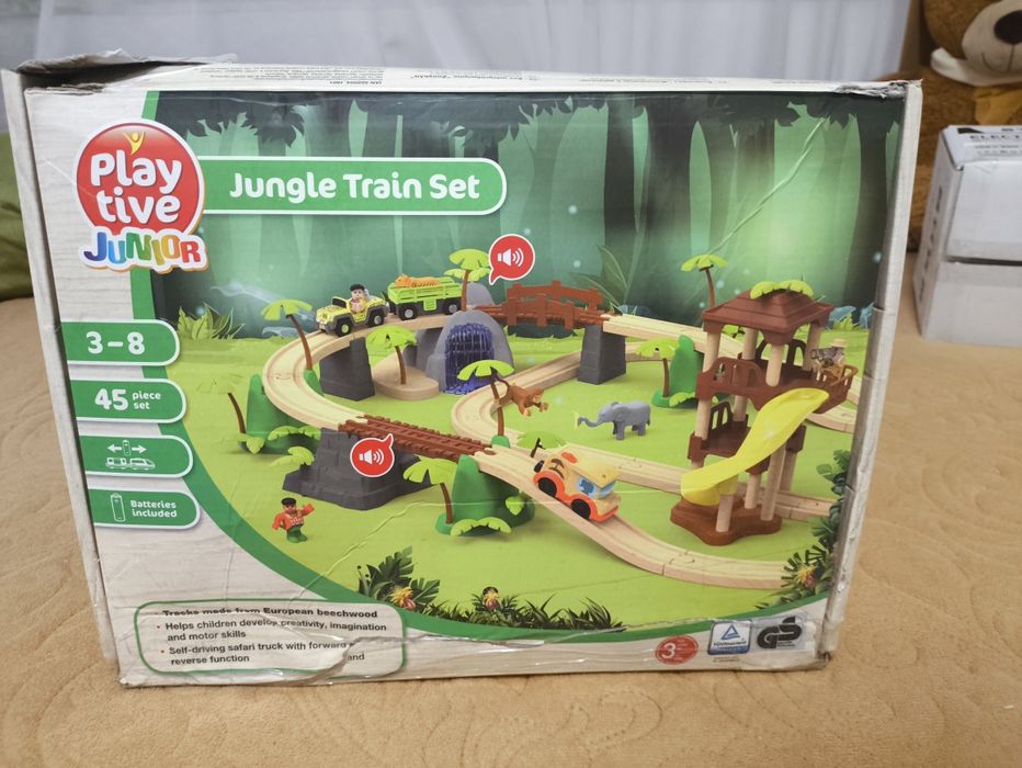 Joc tren cu sine de lemn