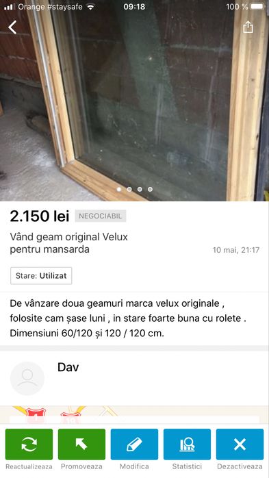Vand geam velux pentru mansarda cu ruleta