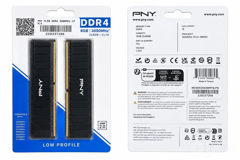 Новая оперативная память PNY XLR8 DDR4 16GB (2x8GB) 3600MHz CL18