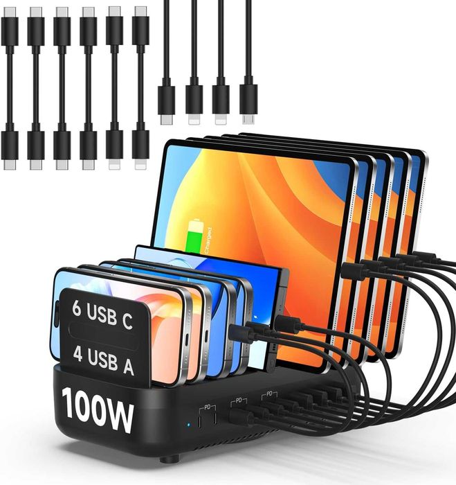 SooPii 100W 10-портова USB зарядна станция, 6 USB-C и 4 USB-A порта