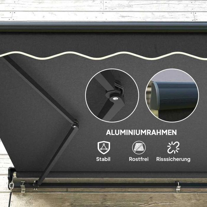 Тента Outsunny с регулируема височина и ръчна манивела, сгъваем, ширина 250 см