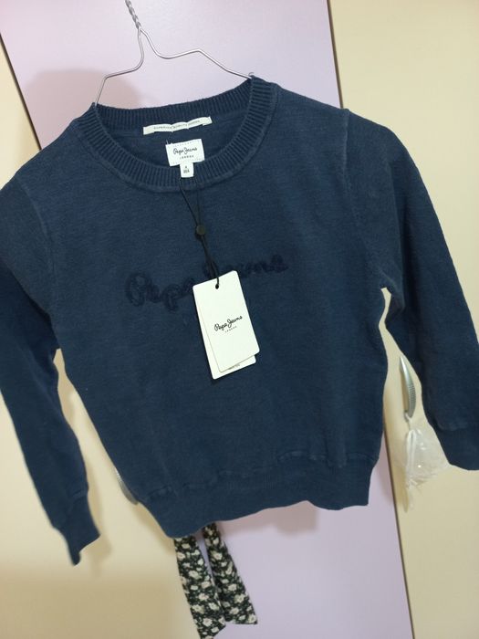 Детски памучен суичър Pepe Jeans  в синьо с принт