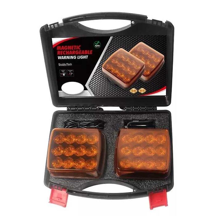Куфар с 2бр. ЛЕД LED маяк, блиц, буркан с магнит и зарядно , 12V